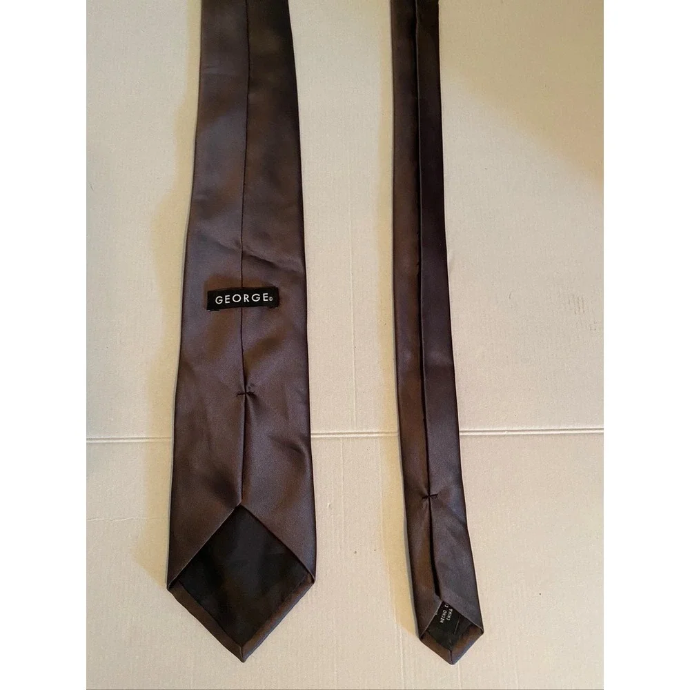 George Mens Necktie Chocolate Brown Solid Satin Finish Formal Wedding Tie